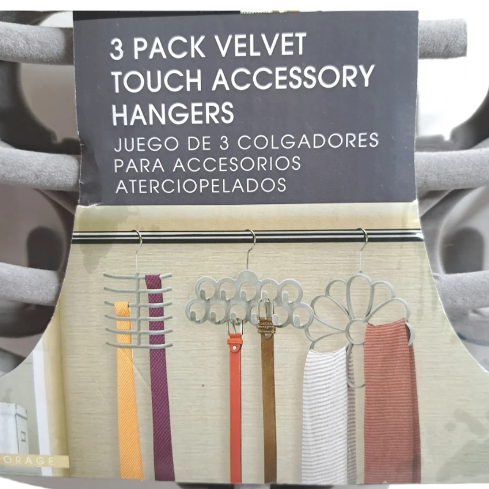Easy Home‎ 3 Pack Velvet Touch Accessory Grey Hangers For Scarfs, Belts & Ties